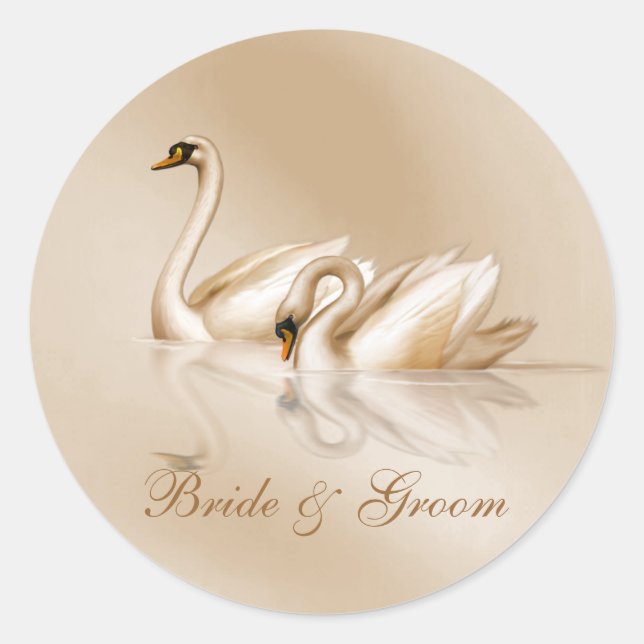 KRW Custom Graceful Swans Wedding Classic Round Sticker (Front)