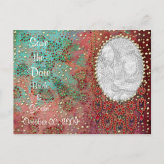 KRW Custom Indian Jeweled Photo Save the Date Announcement Postcard