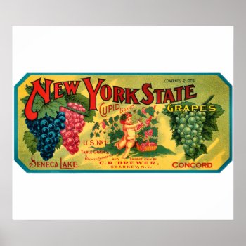 Krw Custom Ny State Grapes Vintage Crate Label Poster by KRWOldWorld at Zazzle
