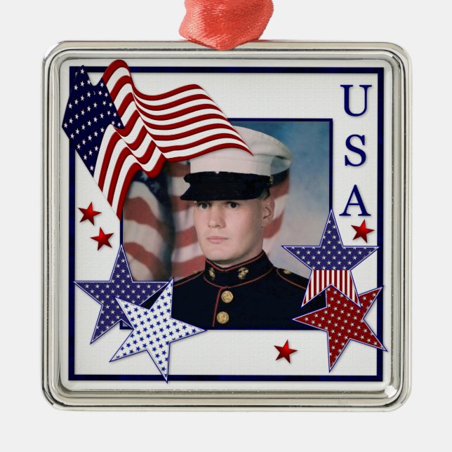 KRW Custom Photo Patriotic USA Flag Ornament (Front)