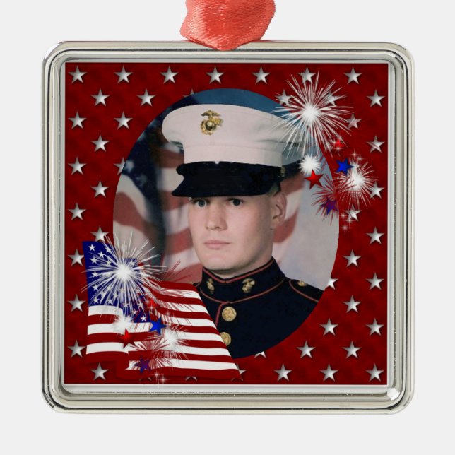 KRW Custom Photo Patriotic USA Flag Ornament (Front)