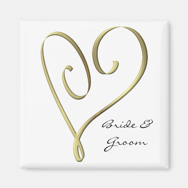 KRW Custom Stylized Gold Heart Wedding Favor Magnet (Front)