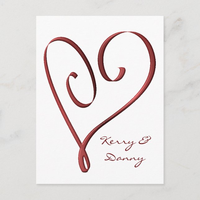 KRW Custom Stylized Red Heart RSVP Card (Front)