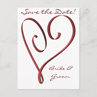 KRW Custom Stylized Red Heart Save the Date Announcement Postcard