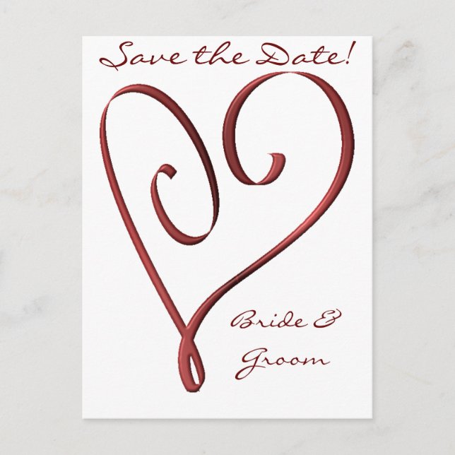 KRW Custom Stylized Red Heart Save the Date Announcement Postcard (Front)