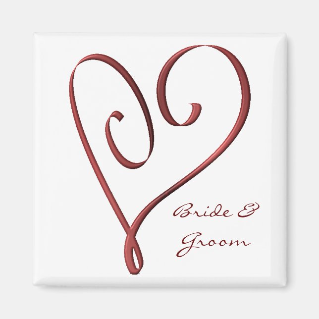 KRW Custom Stylized Red Heart Wedding Favor Magnet (Front)