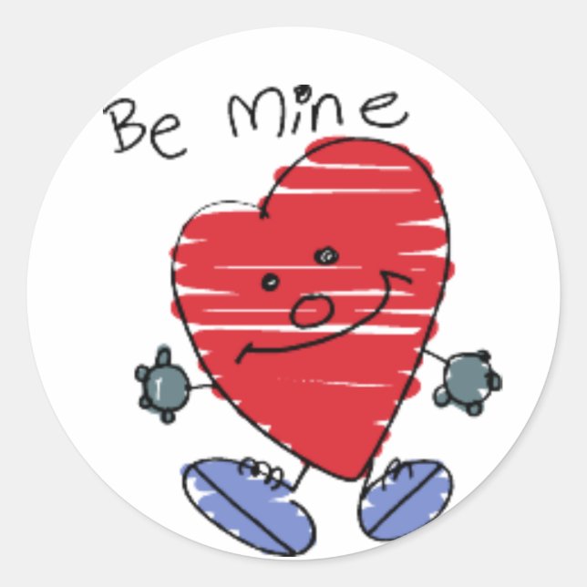 KRW Cute Be Mine Heart Valentine Classic Round Sticker (Front)