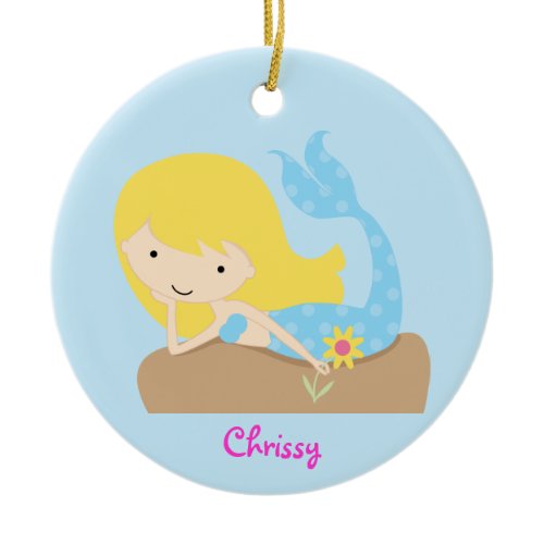 KRW Cute Blue Mermaid Custom Ornament