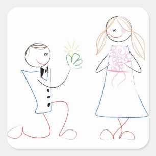 KRW Cute Bride and Groom Stick Figure Square Sticker