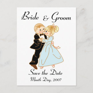 KRW Cute Bride & Groom Save the Date Custom Postca Announcement Postcard