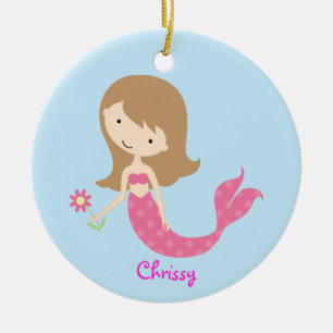 KRW Cute Pink Mermaid Custom Ornament