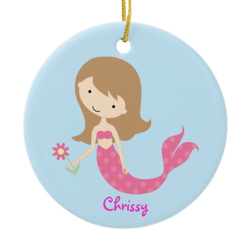 KRW Cute Pink Mermaid Custom Ornament