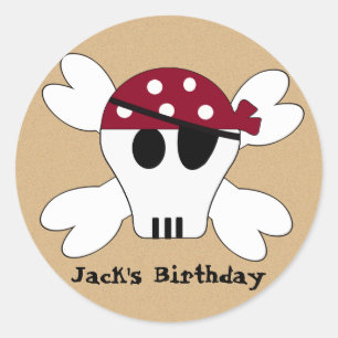 KRW Cute Pirate Skull and Crossbone Birthday Classic Round Sticker