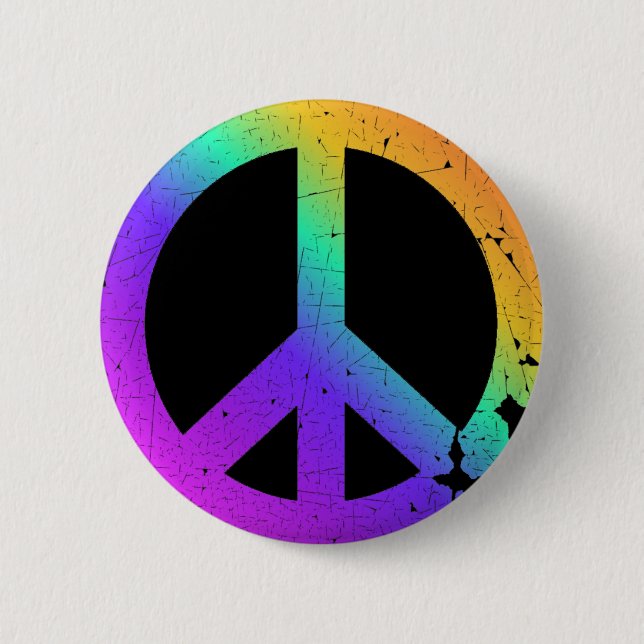 KRW Distressed Rainbow Peace Sign Button (Front)