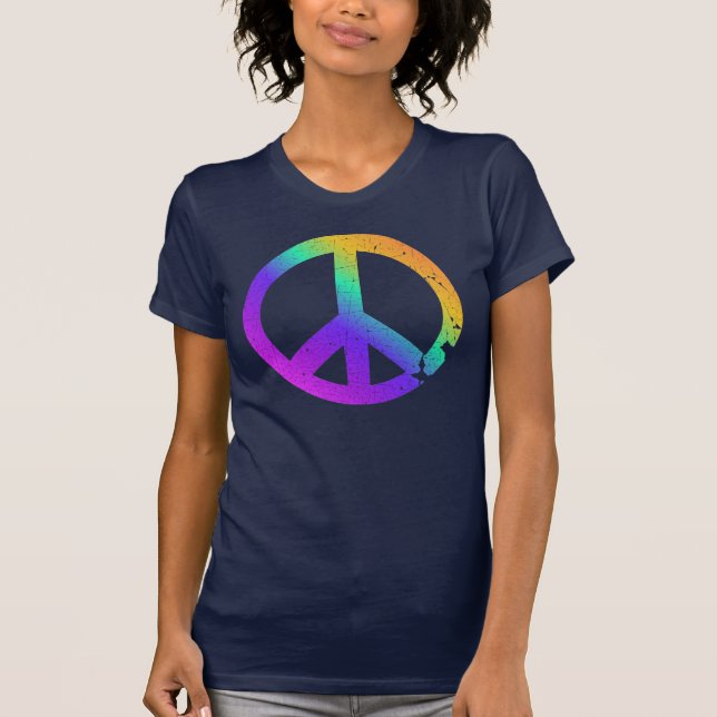 KRW Distressed Rainbow Peace Sign T-Shirt (Front)