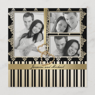 KRW Elegant Black and Gold Engagement Photo Invitation