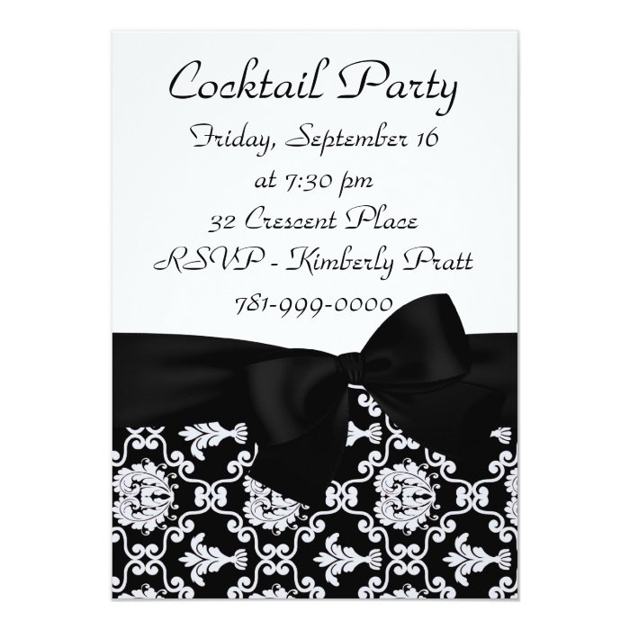 KRW Elegant Black Damask Cocktail Party Invitation Zazzle