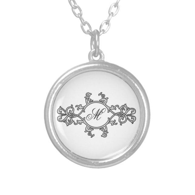 KRW Elegant Monogram Scroll Design Necklace (Front)