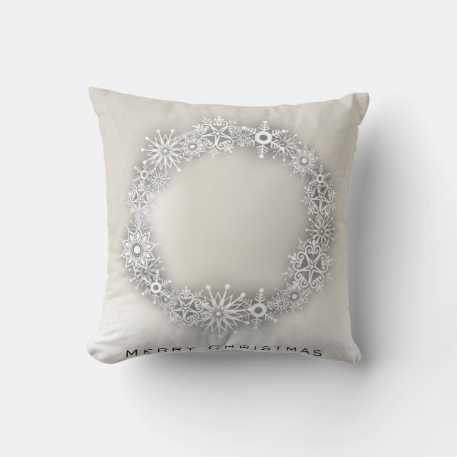 KRW Elegant Snowflake Wreath Christmas Pillow (Front)