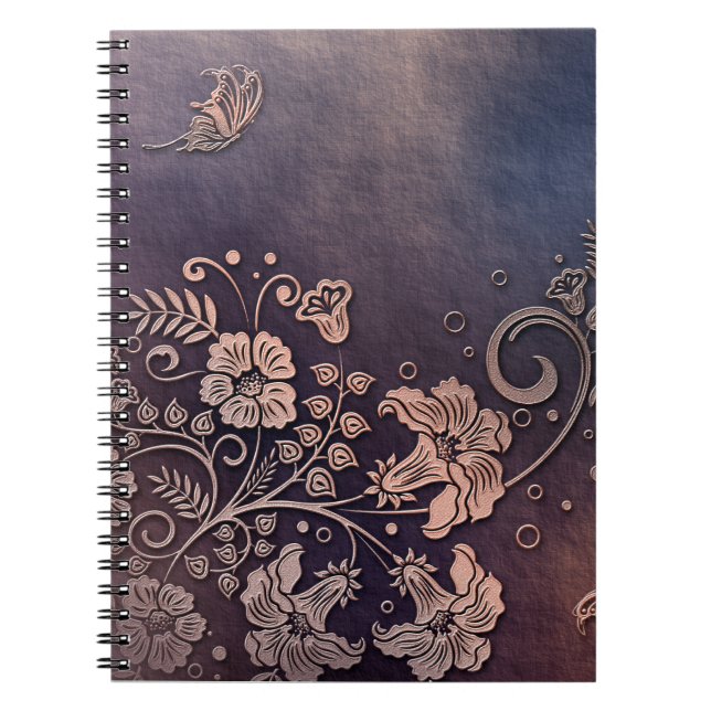 KRW Faded Purple Butterfly Floral Lined Notebook (Front)