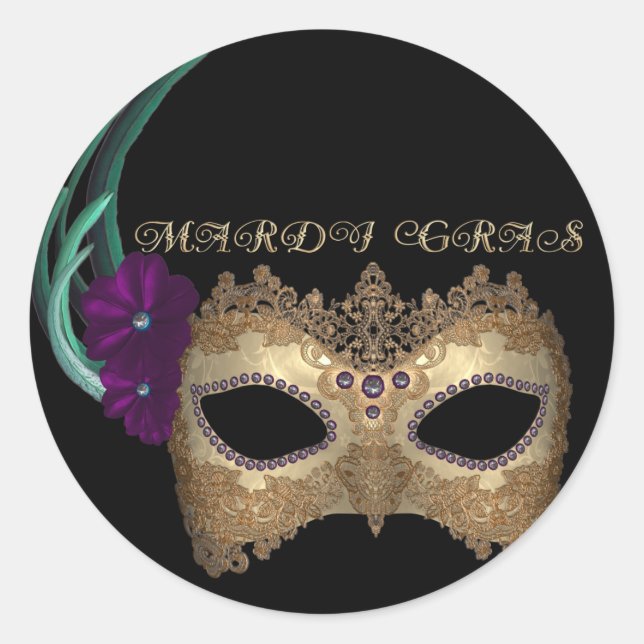 KRW Fancy Mardi Gras Mask Classic Round Sticker (Front)