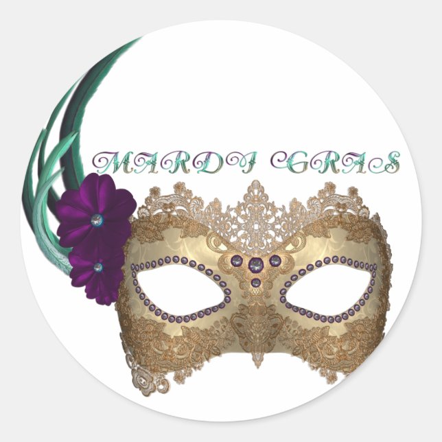 KRW Fancy Mardi Gras Mask Classic Round Sticker (Front)