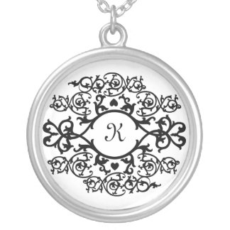 KRW Fancy Scroll Frame Monogram Silver Necklace