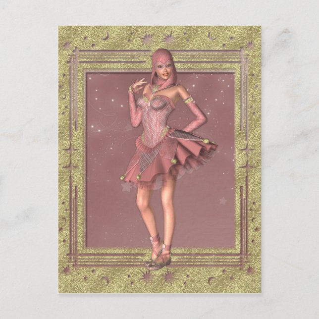 KRW Fantasy Jester in Pink and Gold Postcard (Front)