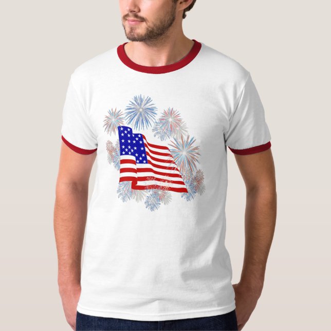 KRW Fireworks Flag Patriotic T-Shirt (Front)