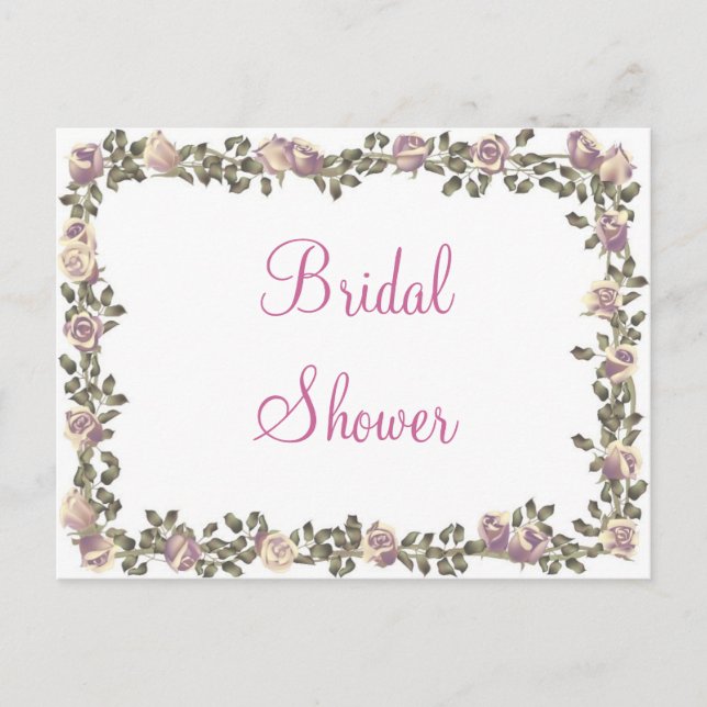 KRW Floral Border Custom Bridal Shower Invitation Postcard (Front)