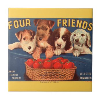 Krw Four Friends Vintage Tomato Crate Label Tile by KRWOldWorld at Zazzle