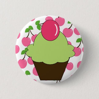 KRW Fun Green Cupcake with Cherries Pinback Button