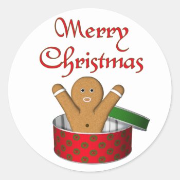 Krw Gingerbread Surprise Christmas Classic Round Sticker by KRWHolidays at Zazzle