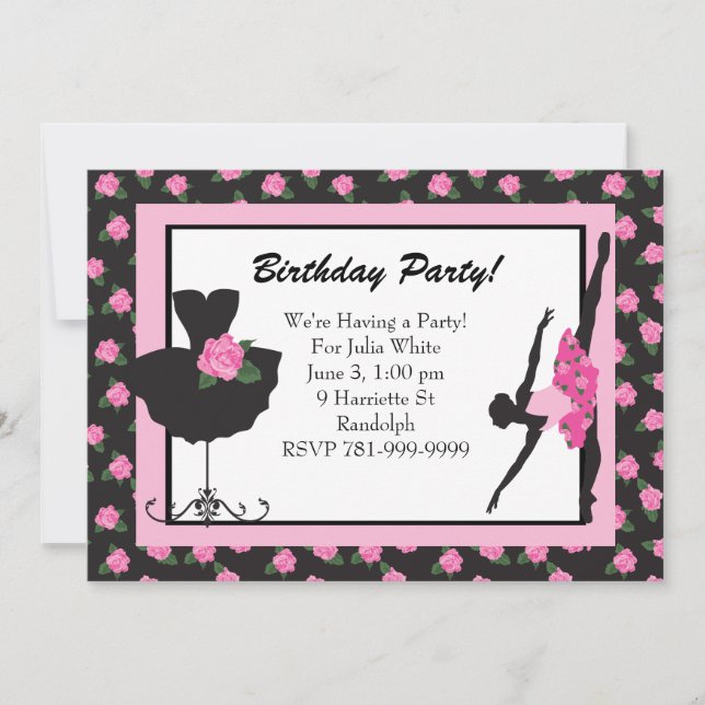 KRW Girls Ballet Rose Birthday Party Invitation (Front)
