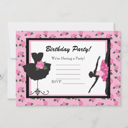 KRW Girls Ballet Rose Blank Birthday Invitation