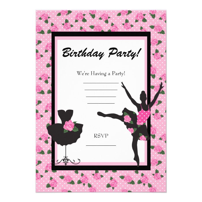 KRW Girls Ballet Rose Blank Birthday Invitation