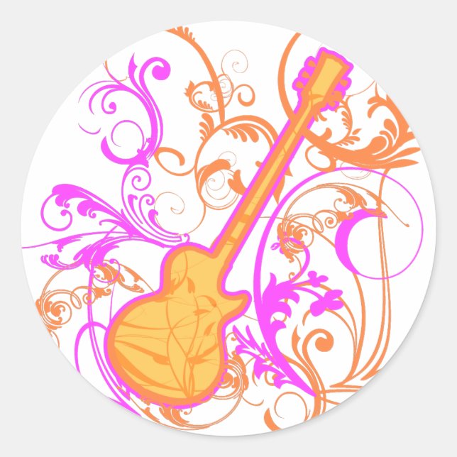KRW Girl's Rock Guitar Grunge Classic Round Sticker (Front)