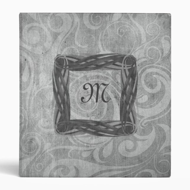 KRW Gothic Swirls Monogram Gray Binder/Album * 3 Ring Binder (Front)