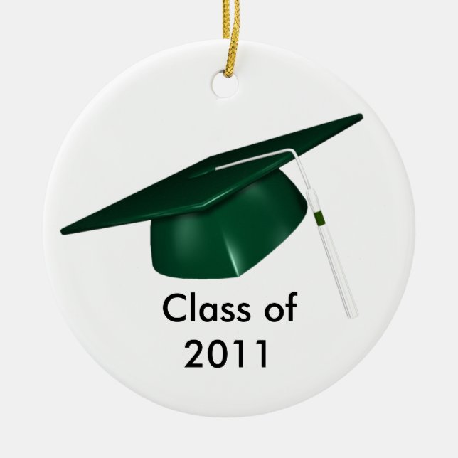 KRW Green Graduation Cap Custom Date Ornament (Front)