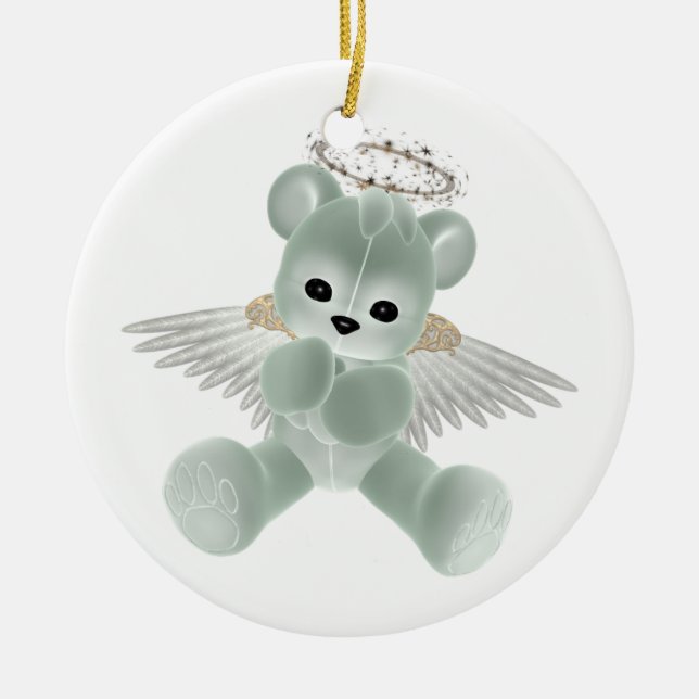 KRW Green Guardian Angel Bear Ornament (Front)