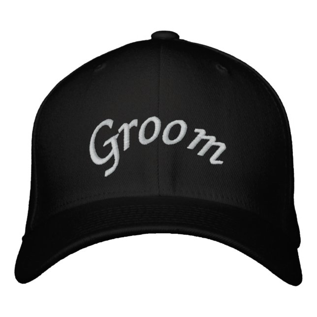 KRW Groom Script Black and White Embroidered Baseball Cap (Front)