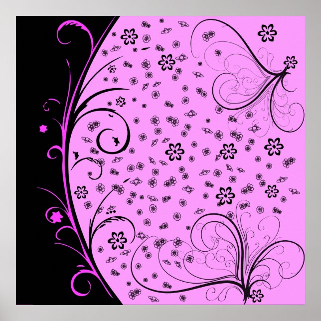 KRW Grunge Floral in Pink Poster (Front)