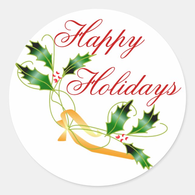 KRW Happy Holidays Holly Classic Round Sticker (Front)