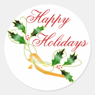 KRW Happy Holidays Holly Classic Round Sticker