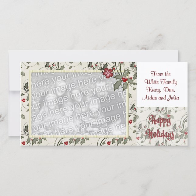 KRW Holly Frame Custom Holiday Photo Card (Front)