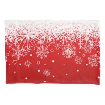 Krw Lacy White Snowflake Christmas Red Pillow Case by KRWHolidays at Zazzle