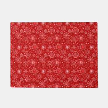 Krw Lacy White Snowflakes Christmas Red Door Mat by KRWHolidays at Zazzle