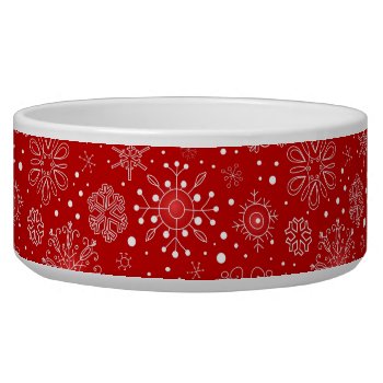 Krw Lacy White Snowflakes Christmas Red Pet Bowl by KRWHolidays at Zazzle