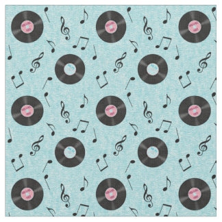 KRW Light Blue Retro Records Music Fabric