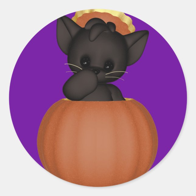 KRW Lil Black Scardy Cat Halloween Classic Round Sticker (Front)